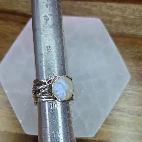 Silpada .925 Sterling Silver Mermaid Coin Pearl Woven Ring Size 9 R1542 - Picture 5 of 5